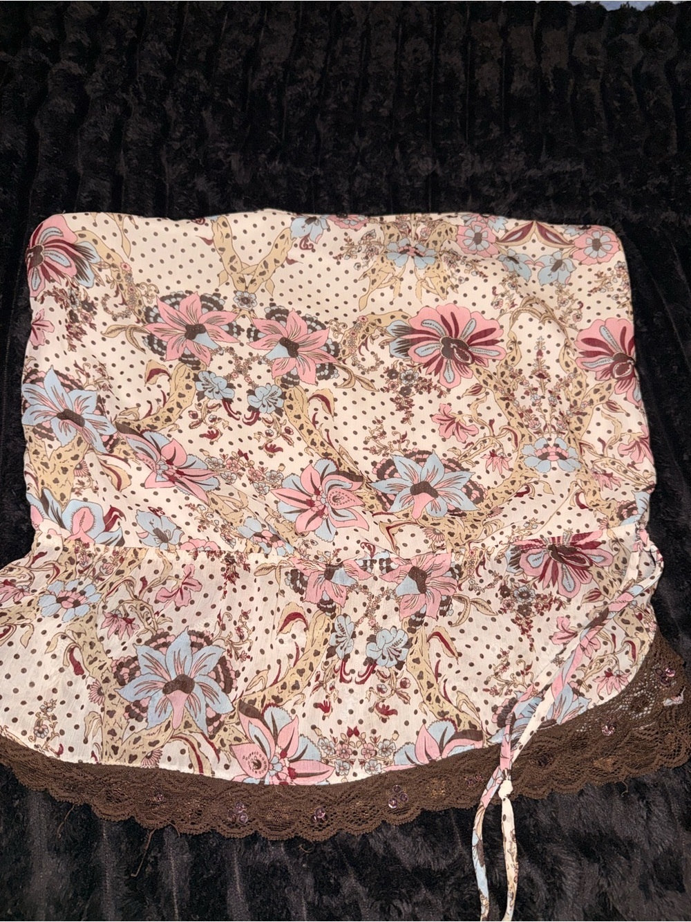 XOXO Floral Strapless Camisole Y2K vintage coquette in Pink, Blue & Brown